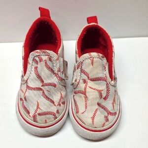 Vans Red and White Baseball Sneakers Skate Shoes Toddler 6.5